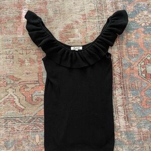 Madewell Black Ruffled Neckline Top